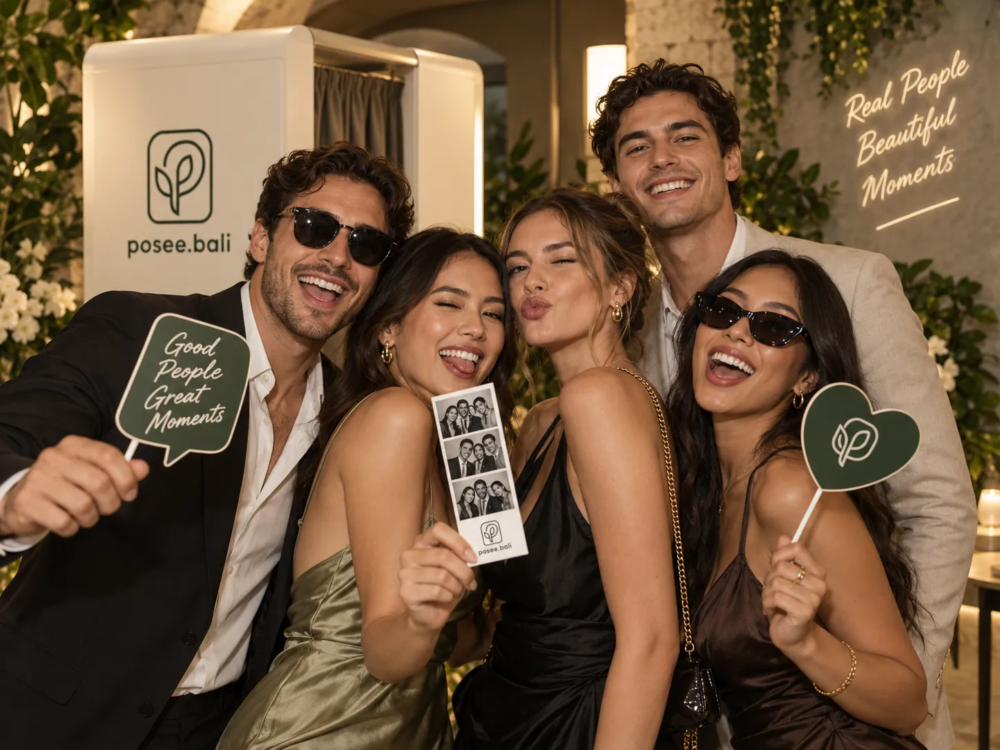 Friends making memories at the photobooth